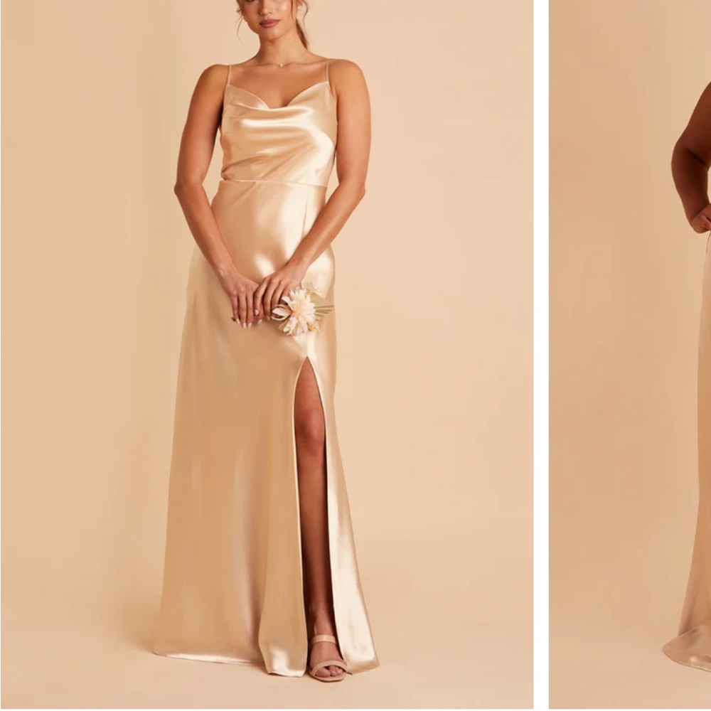 Birdy grey gold Lisa long shiny satin bridesmaid dress